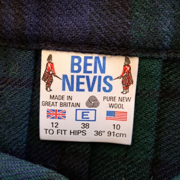 Vintage Ben Nevis Women's Wool Kilt Pleated Tartan Midi Skirt Blue Green - Picture 6 of 12